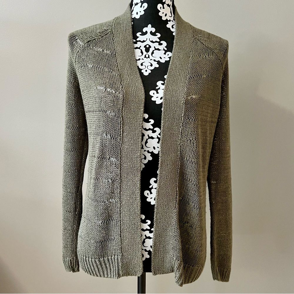 CHICOS Olive Green Cardigan Knit Sweater Size Small